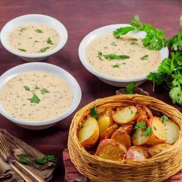 Картофельные корзиночки со свининой в белом соусе